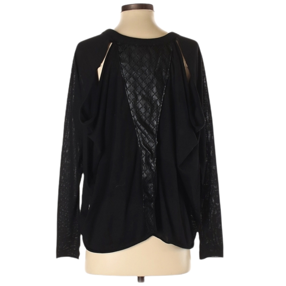 Liberty Garden Pullover Sweater Size XS Black Open Back Faux Leather Panel
